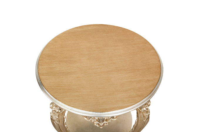 Biscottini Biscottini Tavolo Panchetto Rotondo Legno Foglia Argento D59xH78 Design Firenze