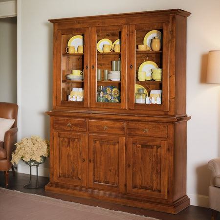 MOBILI 2G - CRISTALLIERA 3 PORTE IN LEGNO NOCE ARTE POVERA 172x51x226 (616+617)