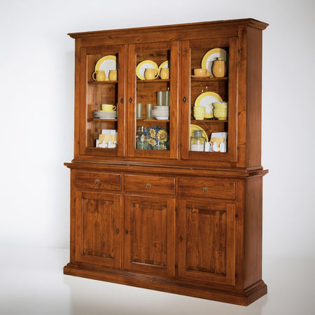 MOBILI 2G - CRISTALLIERA 3 PORTE IN LEGNO NOCE ARTE POVERA 172x51x226 (616+617)