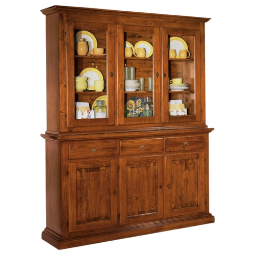 MOBILI 2G - CRISTALLIERA 3 PORTE IN LEGNO NOCE ARTE POVERA 172x51x226 (616+617)