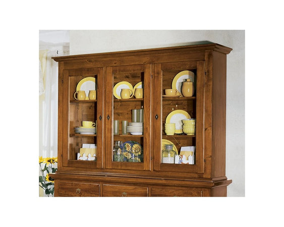 MOBILI 2G - CRISTALLIERA 3 PORTE IN LEGNO NOCE ARTE POVERA 172x51x226 (616+617)