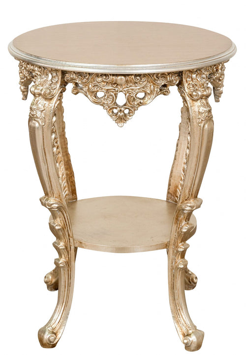 Biscottini Biscottini Tavolo Panchetto Rotondo Legno Foglia Argento D59xH78 Design Firenze