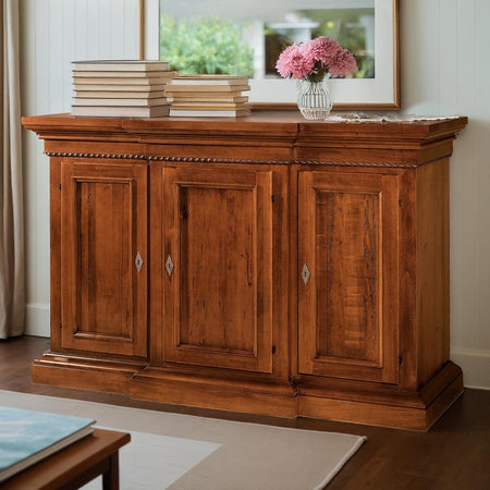 MOBILI 2G - CREDENZA 3 PORTE CORPO AVANZATO LEGNO NOCE ARTE POVERA 175x52x110 (603)