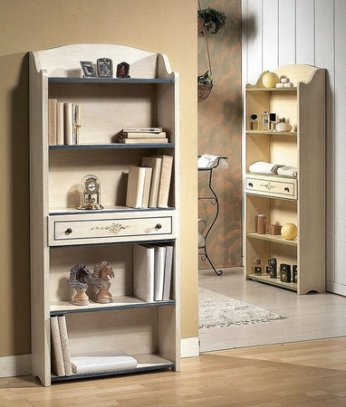 MOBILI 2G - LIBRERIA 5 RIPIANI SHABBY LEGNO BIANCO FILO AZZURRO 70X24X171 (1325)