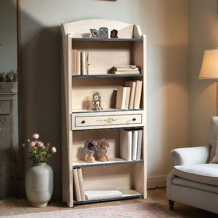 MOBILI 2G - LIBRERIA 5 RIPIANI SHABBY LEGNO BIANCO FILO AZZURRO 70X24X171 (1325)