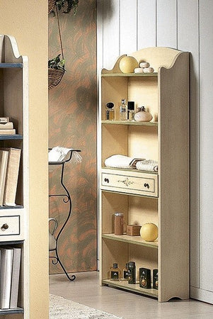 MOBILI 2G - LIBRERIA 5 RIPIANI LEGNO SHABBY AVORIO FILO VERDE 70X24X171 (1326)