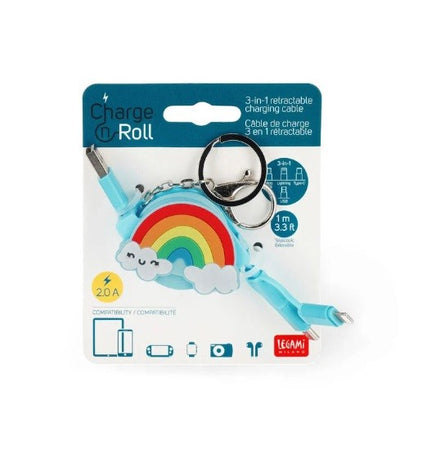 Legami, Cavo di Ricarica 3 in 1 retrattile, Tema Rainbow