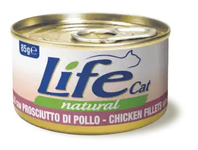 Life Cat Natural Scatoletta Filetti di Pollo con Prosciutto di Pollo per Gatti 85gr