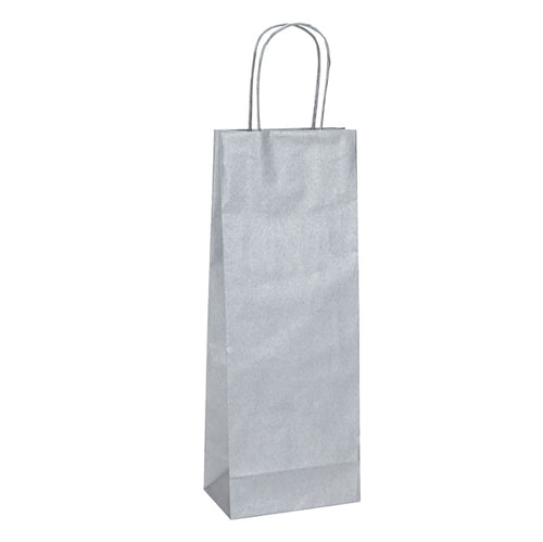 20 Shoppers Carta Biokraft 14X9X38Cm Portabottiglie Argento