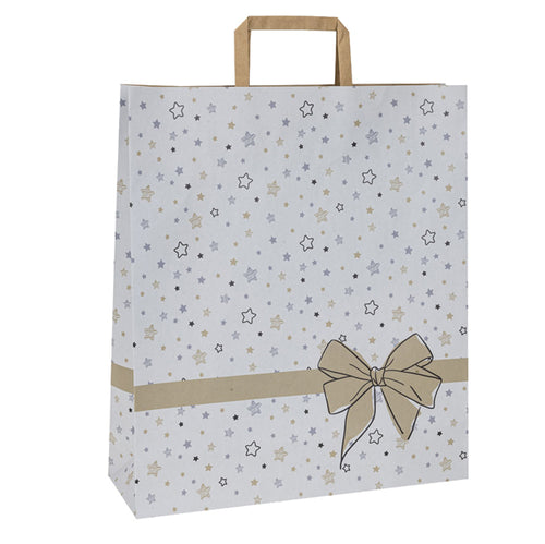 25 Shopper Natale Carta C/Maniglie Piattina 26X11X34,5Cm Stars Bianco