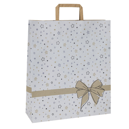 25 Shopper Natale Carta C/Maniglie Piattina 36X12X41Cm Stars Bianco