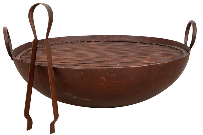 Biscottini Biscottini Contenitore Ferro Battuto Antico Braciere Barbecue 80x35 Griglia