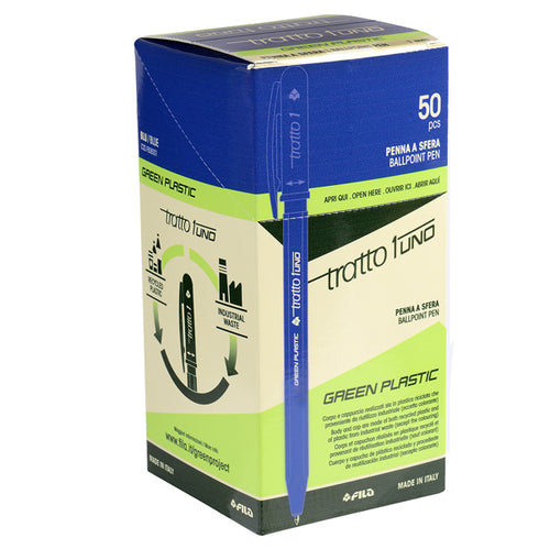 Scatola 50 Penna Blu Tratto 1 Green Punta Media 1.0Mm