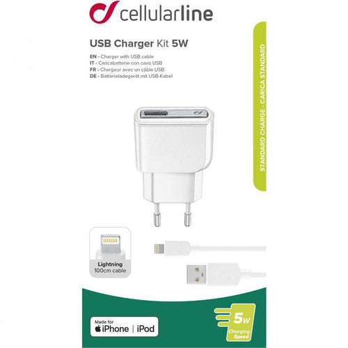 caricabatteria 5w completo di cavo  lighting certificato apple