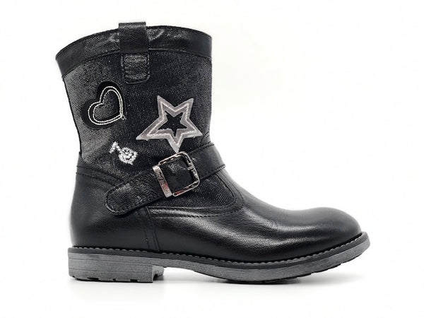 NERO GIARDINI Stivaletti bambina neri in pelle con stelle