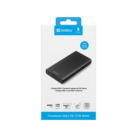 Sandberg 420-63 batteria portatile Ioni di Litio 40000 mAh Nero (Powerbank USB-C PD 127W 40000 - Powerbank USB-C PD 100W 38400 - Warranty: 60M)