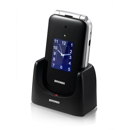 BRONDI SUPER VOICE (NERO/ARGENTO) - TELEFONO CELLULARE PER ANZIANI - TASTO SOS - AUDIO AMPLIFICATO - CONTROLLO REMOTO - BASE DI RICARICA - DOPPIO DISPLAY