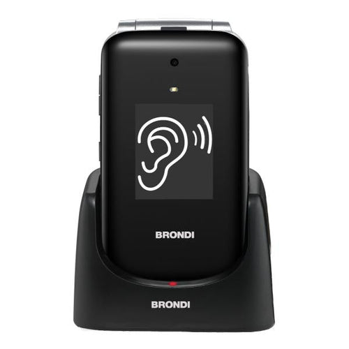 BRONDI AMICO SUPERVOICE (NERO/ARGENTO) - TELEFONO CELLULARE PER ANZIANI - TASTO SOS - AUDIO AMPLIFICATO - CONTROLLO REMOTO - BASE DI RICARICA - DOPPIO DISPLAY