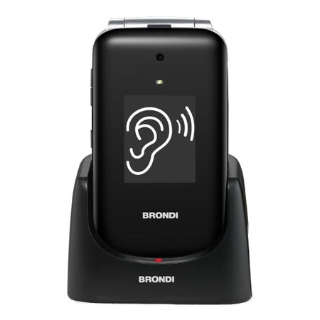 BRONDI SUPER VOICE (NERO/ARGENTO) - TELEFONO CELLULARE PER ANZIANI - TASTO SOS - AUDIO AMPLIFICATO - CONTROLLO REMOTO - BASE DI RICARICA - DOPPIO DISPLAY