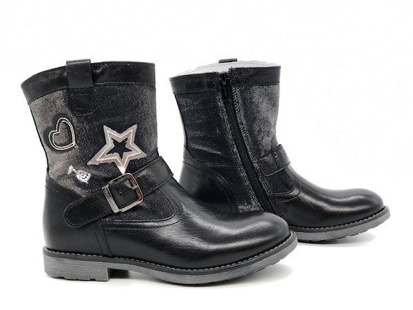 NERO GIARDINI Stivaletti bambina neri in pelle con stelle