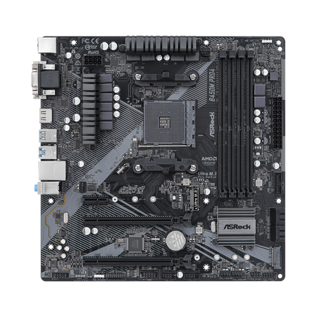 Asrock B450M Pro4 R2.0 AMD B450 Socket AM4 micro ATX (ASRock B450M Pro4 R2.0 Super Alloy AMD AM4 Socket Motherboard, Micro-ATX, 4x DDR4 Slots, 2x M.2 Sockets, GbE LAN, 1x D-Sub / 1x DVI-D / 1x HDMI P