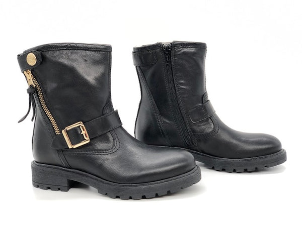 NERO GIARDINI Stivaletti bambina con fibbia e zip oro