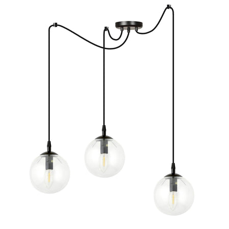 Lampadario 3 Luci Gigi In Acciaio Nero Con Cavo Lungo E Vetri Trasparente