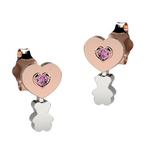Nanàn Orecchini cuore con diamantino ed orsetto