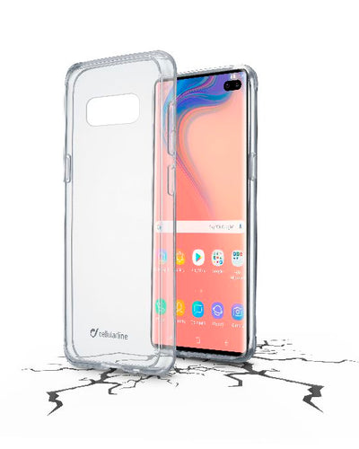 cover galaxy s10 plus trasparenterigida con bordi in gomma per  un’elevata protezione dello smartphone.