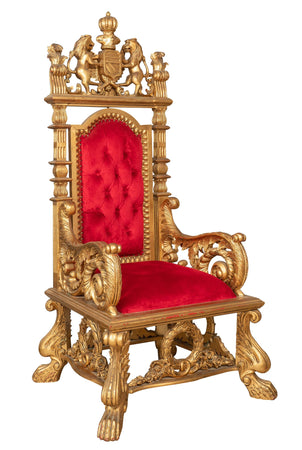 Biscottini Biscottini Trono Mogano Massello Intagliato Oro Velluto Rosso 96x92x194 Lusso