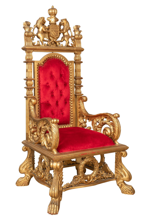 Biscottini Biscottini Trono Mogano Massello Intagliato Oro Velluto Rosso 96x92x194 Lusso