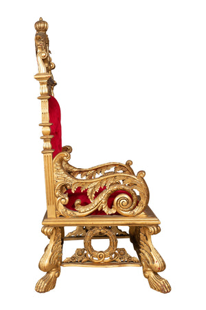 Biscottini Biscottini Trono Mogano Massello Intagliato Oro Velluto Rosso 96x92x194 Lusso