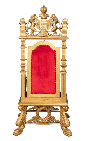 Biscottini Biscottini Trono Mogano Massello Intagliato Oro Velluto Rosso 96x92x194 Lusso