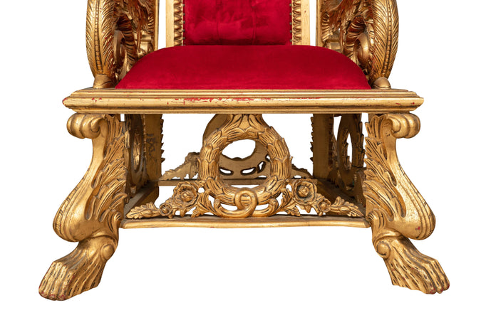 Biscottini Biscottini Trono Mogano Massello Intagliato Oro Velluto Rosso 96x92x194 Lusso