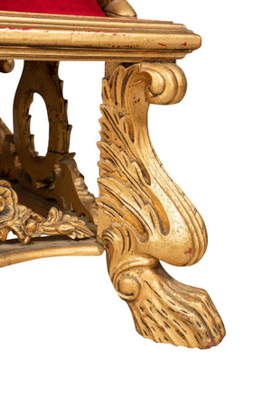 Biscottini Biscottini Trono Mogano Massello Intagliato Oro Velluto Rosso 96x92x194 Lusso