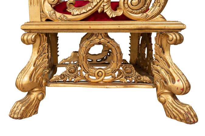 Biscottini Biscottini Trono Mogano Massello Intagliato Oro Velluto Rosso 96x92x194 Lusso