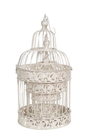 Biscottini Biscottini Set 3 Gabbie Decorative Ferro Bianco Anticato D25x50 D19x40 D14x32