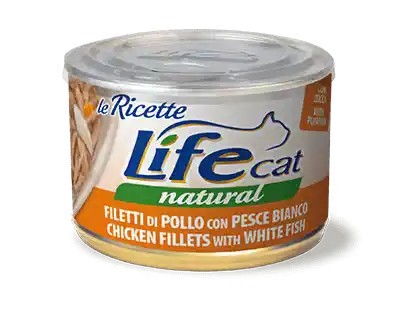 Life Cat Natural Le Ricette Scatoletta Filetti di Pollo con Pesce Bianco per Gatti 150gr