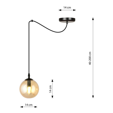 Sospensione 1 Luce Gigi In Acciaio Nero Con Cavo Lungo E Vetro Ambra