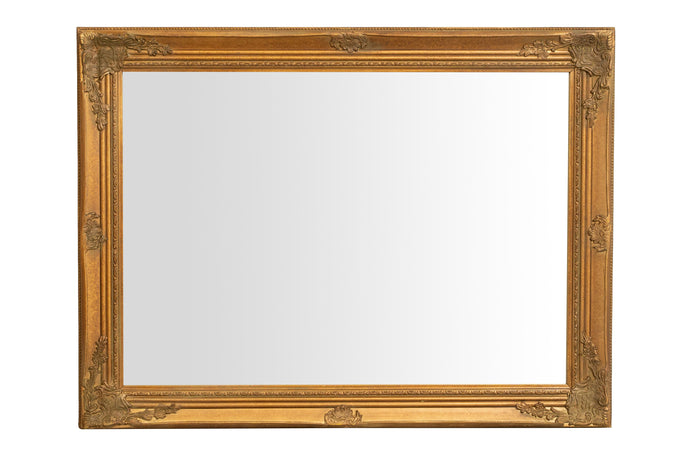 Biscottini Specchio Specchiera da parete e appendere verticale/orizzontale L62xPR4xH82 cm finitura foglia oro anticato.