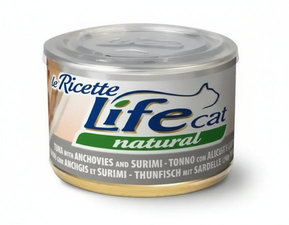 Life Cat Natural Le Ricette Scatoletta Tonnetto con Alicette e Surimi per Gatti 150gr