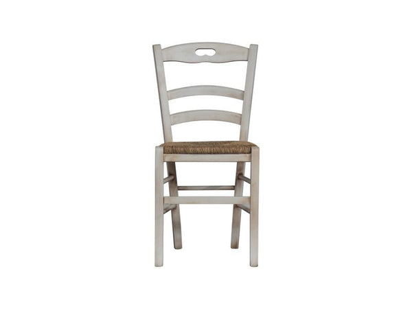 MOBILI 2G - Set 2 sedie legno shabby bianco consumato seduta paglia 43x46x89