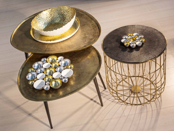 Set di 3 tavolini con contenitore "Mariam" con base in acciaio resistente e piano removibile