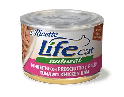 Life Cat Natural Le Ricette Scatoletta Tonnetto con Prosciutto di Pollo per Gatti 150gr