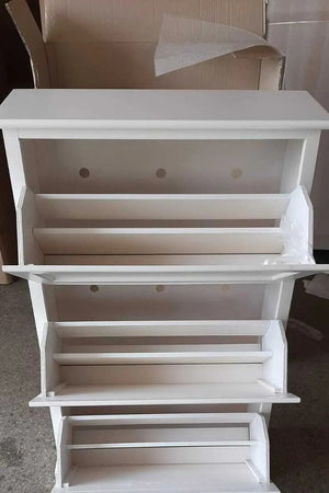 MOBILI 2G -  Scarpiera 4 ante ribalta arte povera legno bianco 79X30X170 (1281)