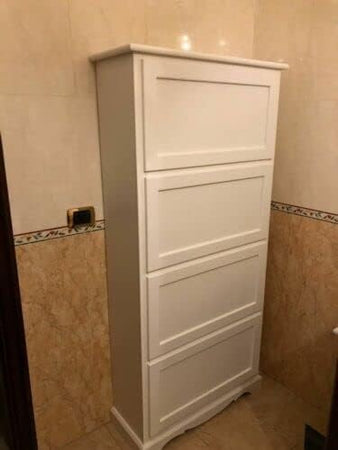 MOBILI 2G -  Scarpiera 4 ante ribalta arte povera legno bianco 79X30X170 (1281)