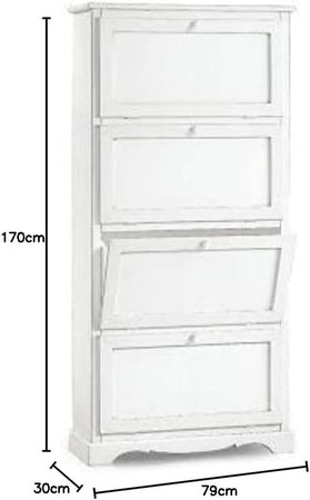 MOBILI 2G -  Scarpiera 4 ante ribalta arte povera legno bianco 79X30X170 (1281)