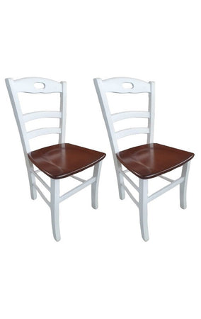 MOBILI 2G - Set 2 sedie shabby bianco anticato legno seduta noce 46x43x89