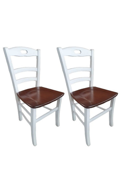 MOBILI 2G - Set 2 sedie shabby bianco anticato legno seduta noce 46x43x89