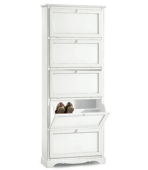 MOBILI 2G -  Scarpiera 5 ante ribalta arte povera legno bianco 79X30X210 (1282)